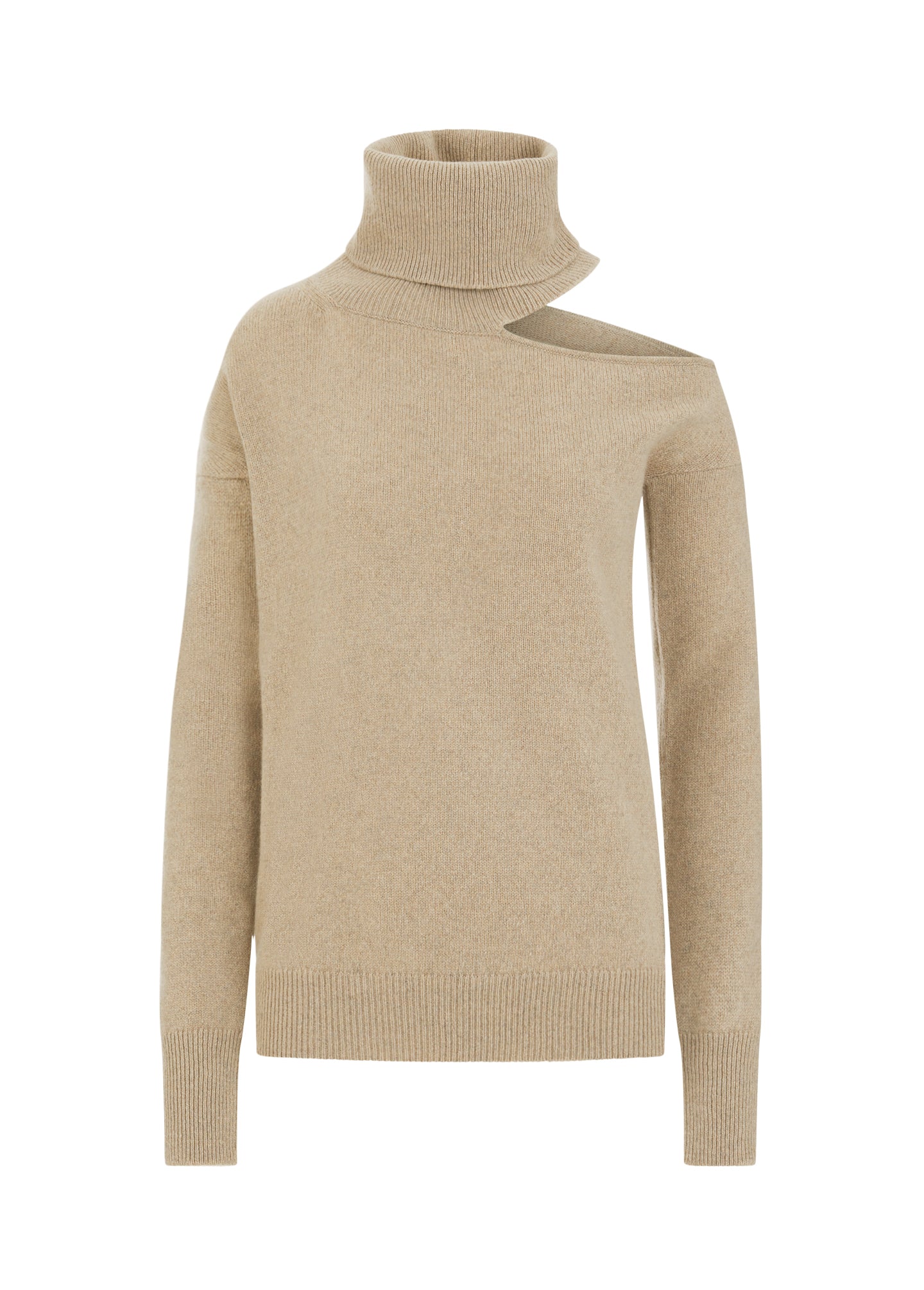 Designer cashmere roll neck cut out jumper Sand