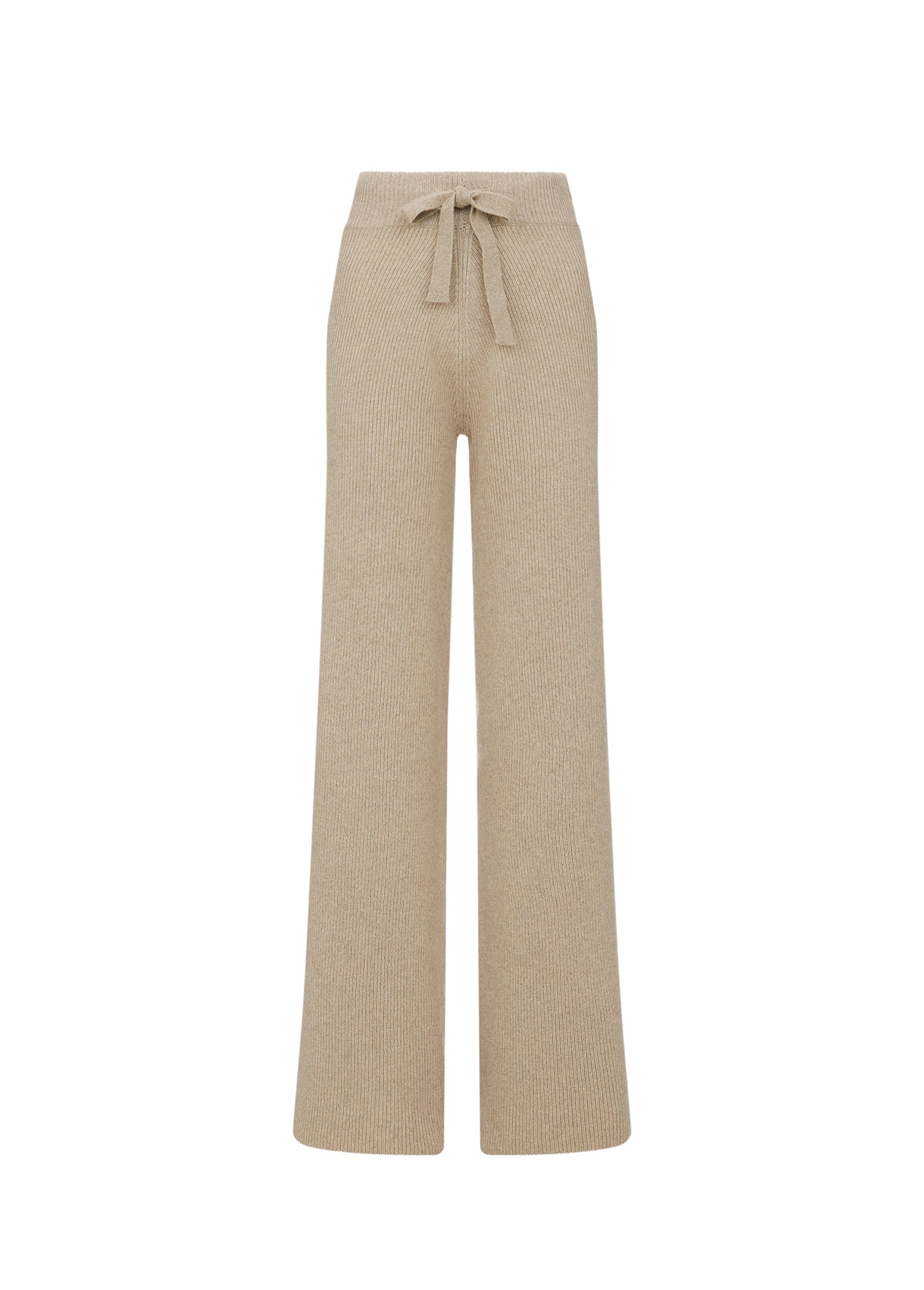 Designer ribbed cashmere wide leg trouser Sand