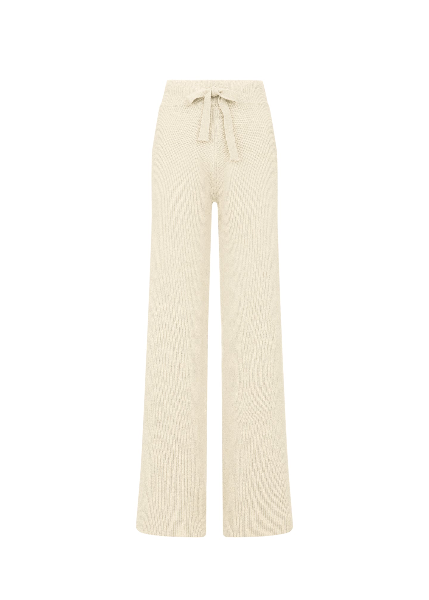 Ribbed cashmere wide leg trouser pants Cream