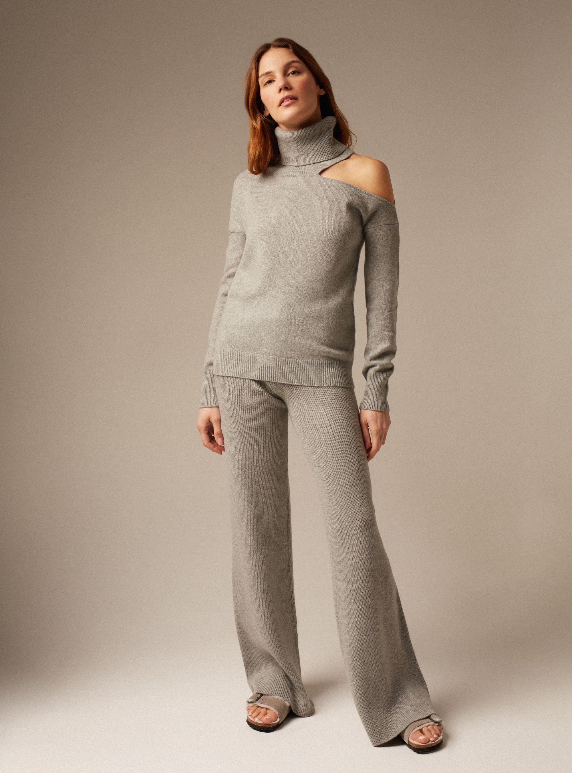 Grey cashmere turtleneck cut out jumper Full ABBIE